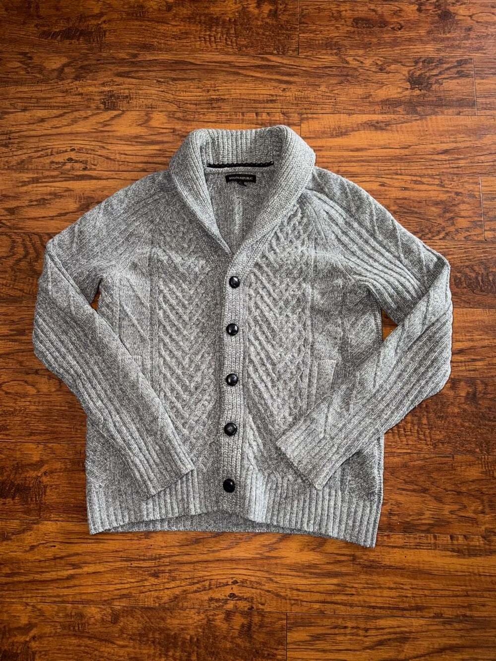 Banana Republic Cable Knit Shawl Cardigan Size S Gray